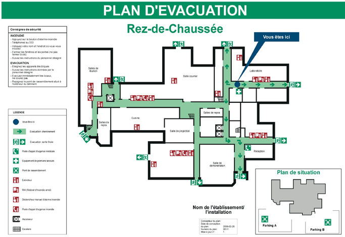 Les plans d'évacuation indiquent les consignes de sécurité et les issues de secours aux usagers d'un bâtiment.