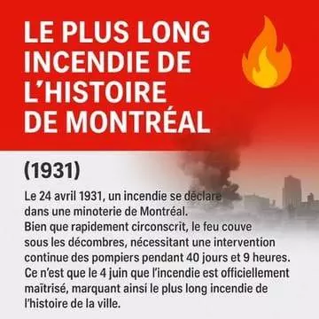Infographie sur l'incendie de 1931 dans une minoterie de Montréal, maîtrisé après 40 jours