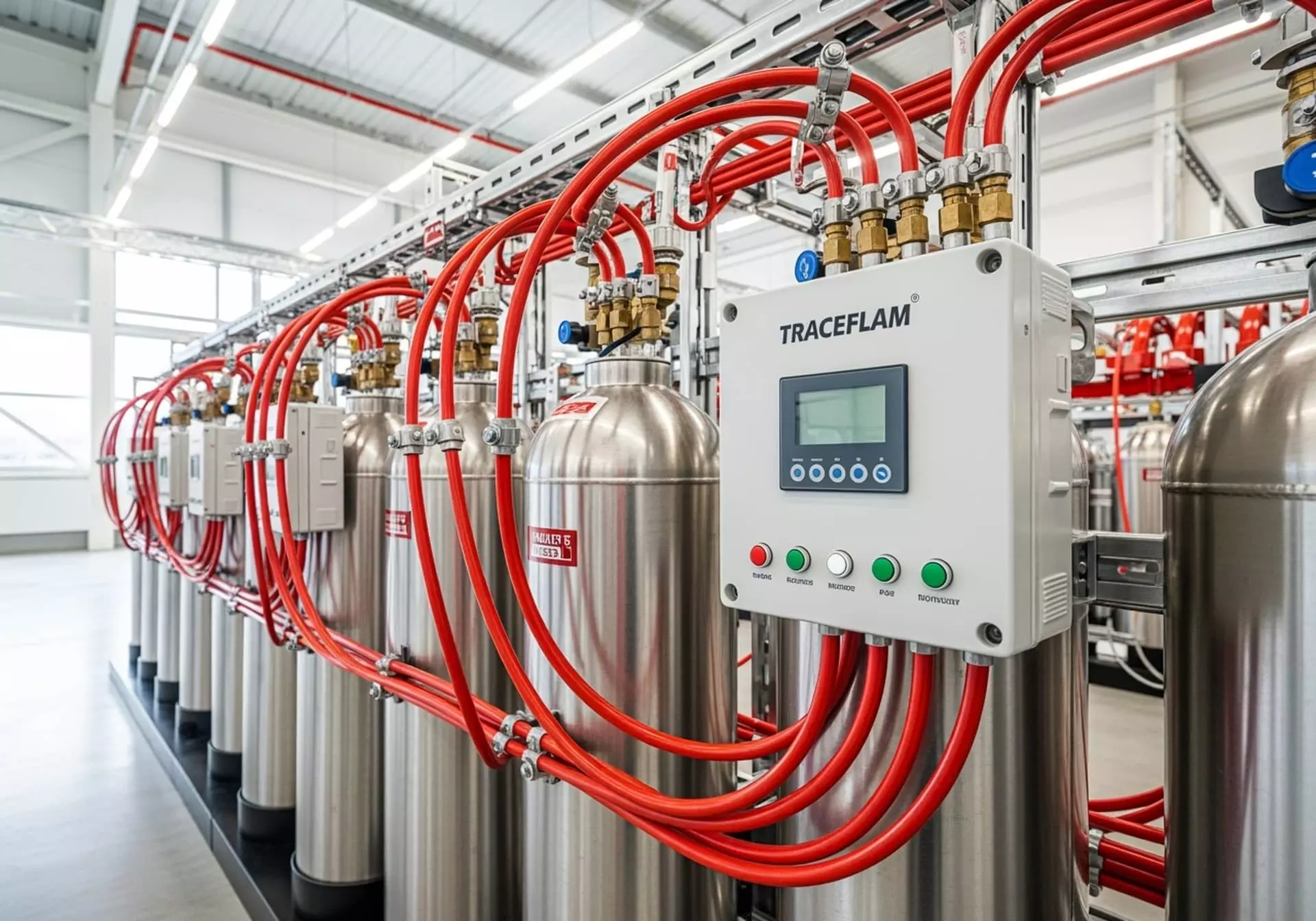 Qualifeu Traceflam 4 Systeme d'extinction automatique Traceflam avec bouteilles d'agent extincteur et boitier de commande
